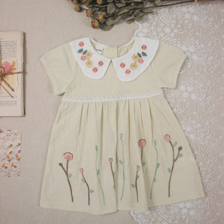 Summer New Floral Embroidery Baby Girl Dress, Pure Cotton Baby Princess Dress 0-3 Years Cute Short Sleeve Dress 0-3Y - RYAN AND REMI