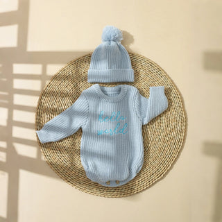 Newborn Hello World Knitted Bodysuit Set