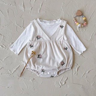 1-18 Months Baby Summer White Floral Triangle Crawling Suit White Long Sleeved Two-Piece Set - RYAN AND REMI