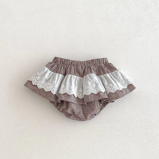 Baby Girls Plaid Skirt Shorts Kids Ruffles Lace Embroidery Pettiskirt Toddler Tutu Skirt Infant Bloomers PP Shorts 0-3t - RYAN AND REMI