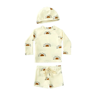 1-7T Summer Kids Boy Swimsuits Vacation Beach Pants Long sleeve Tops with Hat Toddler Sets Fashion Children Surfing Swim Suit - RYAN AND REMI