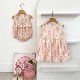 Pink Lace Bow Sister Outfit