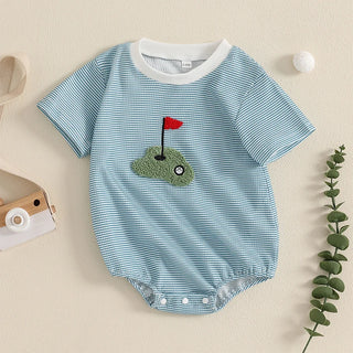 Newborn Baby Boy Summer Romper Short Sleeve Round Neck Stripes Print Bodysuit Playsuit - RYAN AND REMI