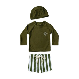 1-7T Summer Kids Boy Swimsuits Vacation Beach Pants Long sleeve Tops with Hat Toddler Sets Fashion Children Surfing Swim Suit - RYAN AND REMI