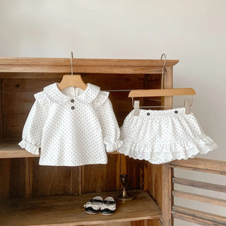 Spring and Autumn Long Sleeve Cute Fashion Versatile Polka Dot Top and Skirt Set for Girls, Pure Cotton Two-Piece Set - RYAN AND REMI