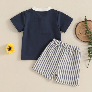 2024-10-09 Lioraitiin Toddler Baby Boy Summer Clothes Short Sleeve Pocket T-Shirt Stripe Drawstring Shorts Outfit - RYAN AND REMI