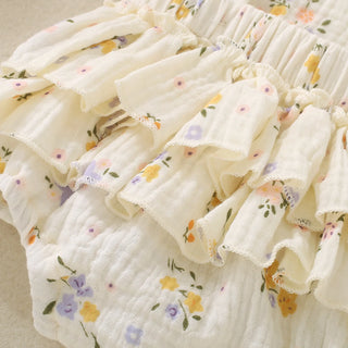 Summer girls, infants, flowers, flowers, plants, embroidered flying sleeves, hagi and bow scrunchie, two-piece set - RYAN AND REMI