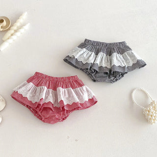 Baby Girls Plaid Skirt Shorts Kids Ruffles Lace Embroidery Pettiskirt Toddler Tutu Skirt Infant Bloomers PP Shorts 0-3t - RYAN AND REMI