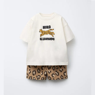 Animal Printed Boys Short Sleeved Suit Summer Clothing New Style Fashion Cartoon T-shirt + Shorts Two Piece Set Children's Wear - RYAN AND REMI