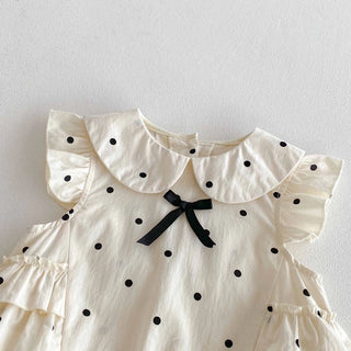 Toddler Baby Girl Bubble Romper Bow Dot Print Flying Sleeve Doll Collar Jumpsuit Cute Summer Spring Clothes - RYAN AND REMI