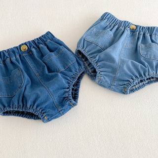 Baby Denim Bloomer Shorts Toddler Boys Girls Summer Shorts Pants with 2 Pockets Casual Children Shorts for 3m 6m 12m 24m 3t - RYAN AND REMI