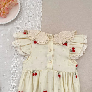 Strawberry Embroidered Collar Romper