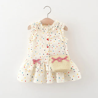 Cotton Dress for Baby Girl Heart Shaped Button Colorful Polka Dot Bow Dress Send Bag - RYAN AND REMI