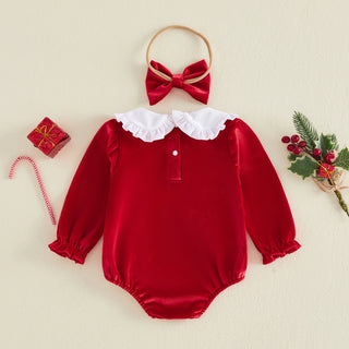 Velvet Embroidered Christmas Romper
