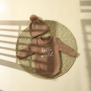 Newborn Hello World Knitted Bodysuit Set