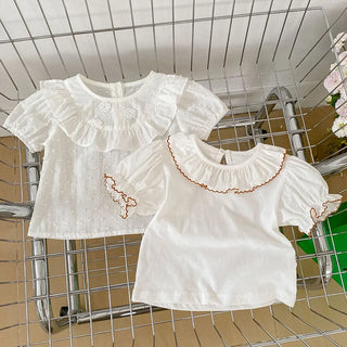 Summer Baby Girls Short Sleeve Pure Color T-shirt +Printing Shorts Suit Sweet Baby Girls Clothes Infant Baby Girls Clothing Suit - RYAN AND REMI