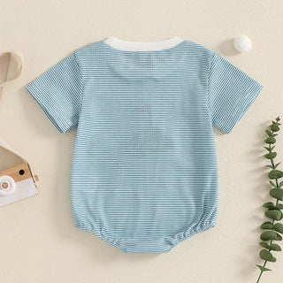 Newborn Baby Boy Summer Romper Short Sleeve Round Neck Stripes Print Bodysuit Playsuit - RYAN AND REMI