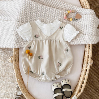 Autumn New Baby White Embroidered Flower Camisole Suit Two Piece Set Baby Bodysuits Newborn Baby Girl Clothes - RYAN AND REMI