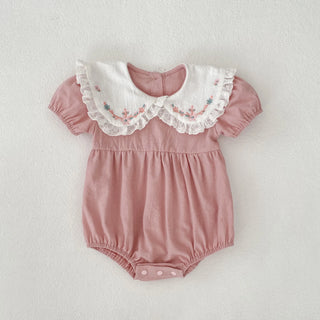 Floral Stitch Collar Romper - RYAN AND REMI