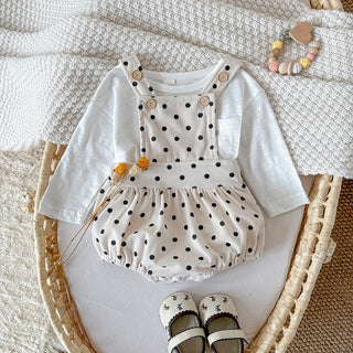 1-18 months baby autumn brown polka dot triangle crawling suit brown long sleeved - RYAN AND REMI