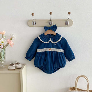 Lace Lapel Denim Romper