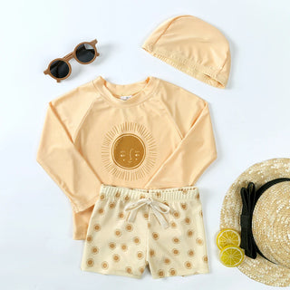 1-7T Summer Kids Boy Swimsuits Vacation Beach Pants Long sleeve Tops with Hat Toddler Sets Fashion Children Surfing Swim Suit - RYAN AND REMI