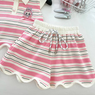 Bear Leader Summer New Girl Outfits Cartoon Stripe Suit Fashion Bareback Big Bow Top + Shorts Casual Child Sets 3-7 Years Old - RYAN AND REMI