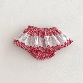 Baby Girls Plaid Skirt Shorts Kids Ruffles Lace Embroidery Pettiskirt Toddler Tutu Skirt Infant Bloomers PP Shorts 0-3t - RYAN AND REMI