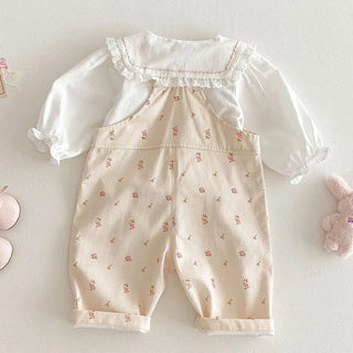 2025 New Spring 0-5Yrs Children Clothes Suit Long Sleeved Cotton Shirt+Printed Jumpsuits Overalls Baby Girls Clothing Set - RYAN AND REMI