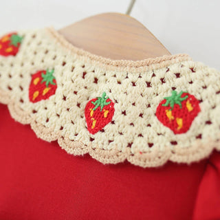 Baby Girl Bow Red Strawberry Dress Summer Element Knit Doll Collar Sleeveless Dress Baby Girl Dress with Bag - RYAN AND REMI
