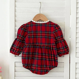 Round Neck Buffalo Plaid Romper