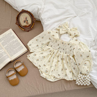 Vintage Style Long Sleeve Floral Bodysuit Dress - RYAN AND REMI