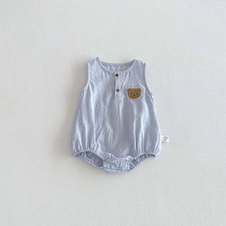 2026 Summer 0-2T Baby Clothes Infant Bodysuit with Bear Pattern Pure Color One-piece for Toddler Girls - RYAN AND REMI
