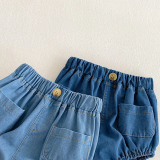 Baby Denim Bloomer Shorts Toddler Boys Girls Summer Shorts Pants with 2 Pockets Casual Children Shorts for 3m 6m 12m 24m 3t - RYAN AND REMI
