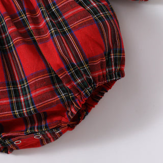 Plaid Lapel Long Sleeved Romper - RYAN AND REMI