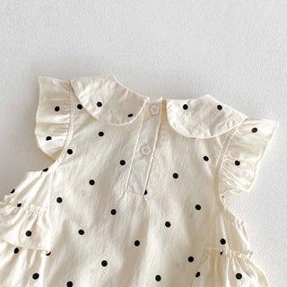 Toddler Baby Girl Bubble Romper Bow Dot Print Flying Sleeve Doll Collar Jumpsuit Cute Summer Spring Clothes - RYAN AND REMI