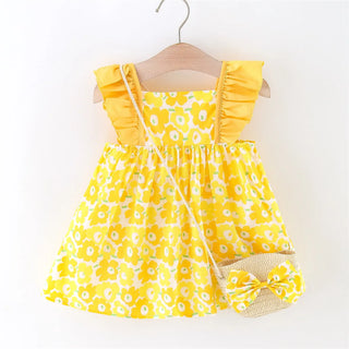 2 Pcs Summer New Dress Korean Edition Flying Sleeves Flower Printed Cotton Skirt Suitable for 0-3 Year Old Babies - RYAN AND REMI