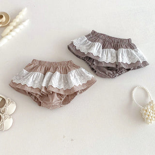 Baby Girls Plaid Skirt Shorts Kids Ruffles Lace Embroidery Pettiskirt Toddler Tutu Skirt Infant Bloomers PP Shorts 0-3t - RYAN AND REMI