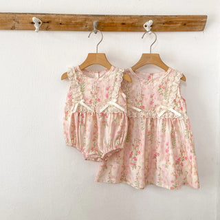 Pink Lace Bow Sister Outfit