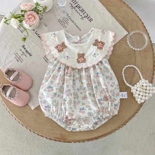 6076 Newborn Clothes 2025 Summer Korean Cute Little Bear Embroidery Collar Girl's One Piece Clothes - RYAN AND REMI
