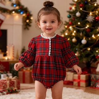 Round Neck Buffalo Plaid Romper