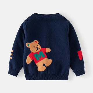 Teddy Bear Letter Knitted Cardigan