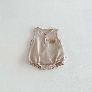 2026 Summer 0-2T Baby Clothes Infant Bodysuit with Bear Pattern Pure Color One-piece for Toddler Girls - RYAN AND REMI