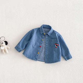 Children's Denim Shirt 2026 New Spring Boys' Fashionable Embroidered Penguin Shirt Baby Korean Version Spring Top - RYAN AND REMI