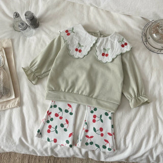 Cherry Embroidery Lapel Set