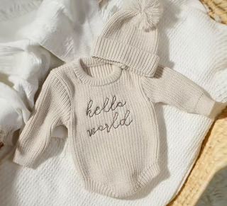 Newborn Hello World Knitted Bodysuit Set