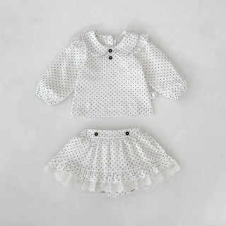 Spring and Autumn Long Sleeve Cute Fashion Versatile Polka Dot Top and Skirt Set for Girls, Pure Cotton Two-Piece Set - RYAN AND REMI