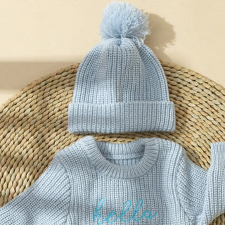 Newborn Hello World Knitted Bodysuit Set