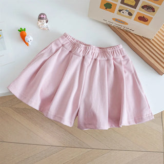 Baby Girl Summer Set Korean Style Polo Collar Striped Vest And Pleated Shorts Set Children's Outfit - RYAN AND REMI
