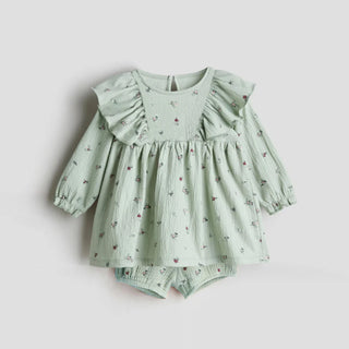 Cute Organic Cotton Clothes Suits for Newborn Spring Summer Printed Long Sleeve Top + Shorts Toddler Girl Outfits - RYAN AND REMI